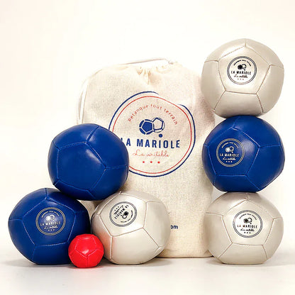 La Mariole Petanque Balls Recycled Leather Blue & Red Pack